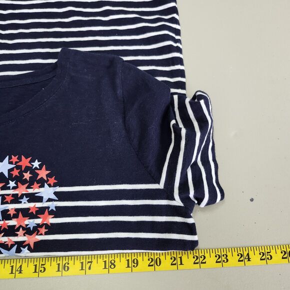 Talbots Womens Plus Short Sleeve Tee Size XL Blue Striped Stars Patriotic Heart - Picture 6 of 9